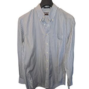 Kirkland Signature Mens Noniron Cotton Striped Dress Shirt Blue White 16.5 34/35